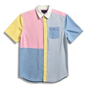 Ralph Lauren Short Sleeve Shirt Youth XL 18 20 Button Down Color block Pastel